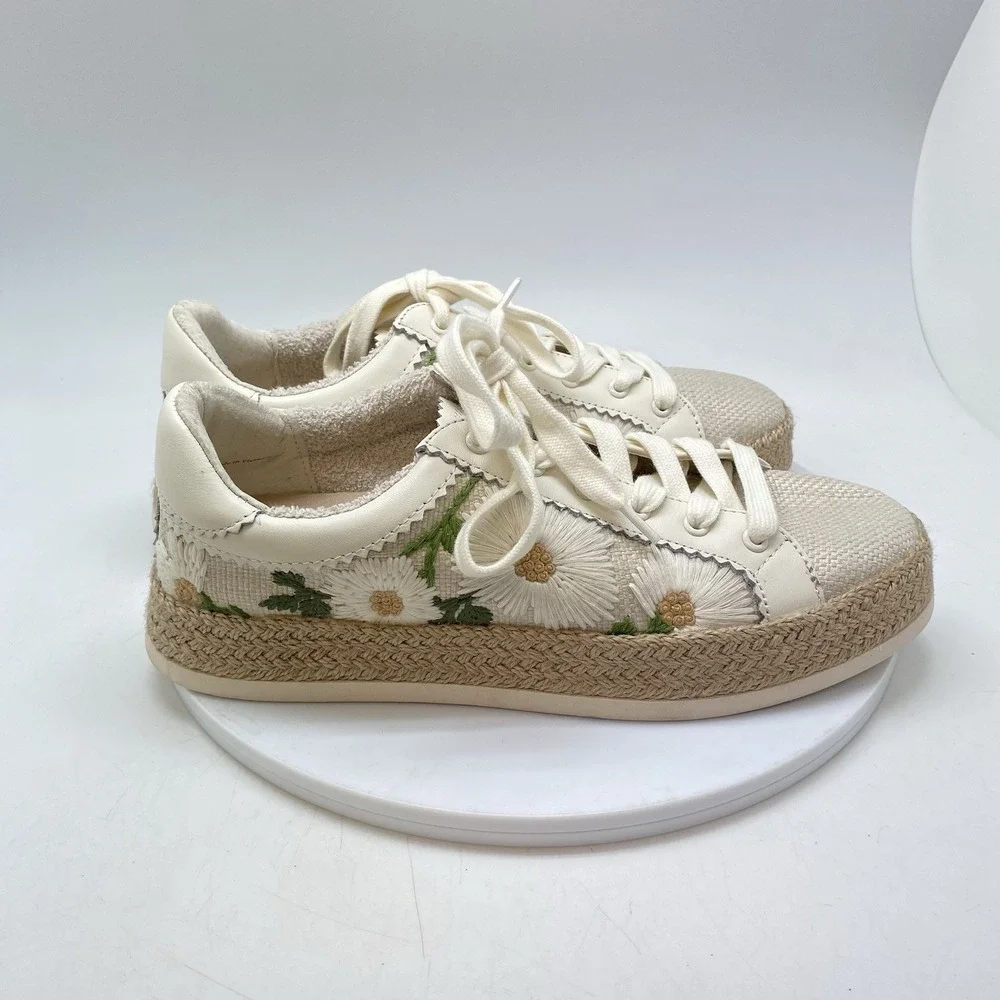 Dolce Vita Azalia Sneakers 8.5 Beige Daisy‎ Floral Raffia Espadrille Platform